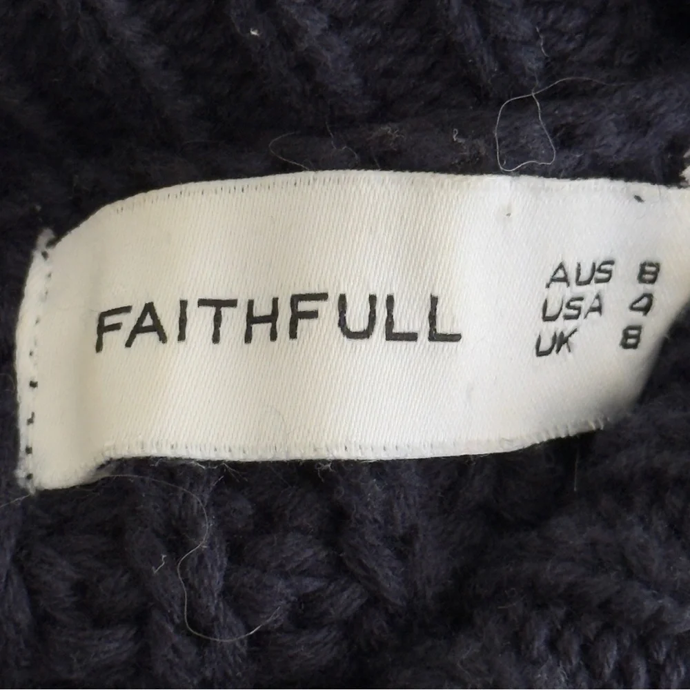 Faithfull The Brand Erika Navy and White Striped Cotton Turtleneck Sweater